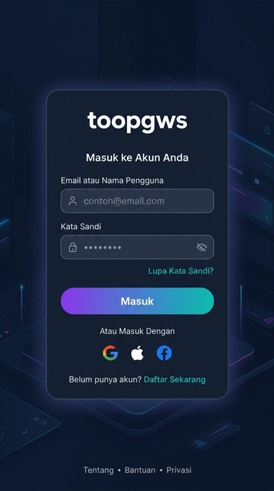 Tampilan halaman login toopgws